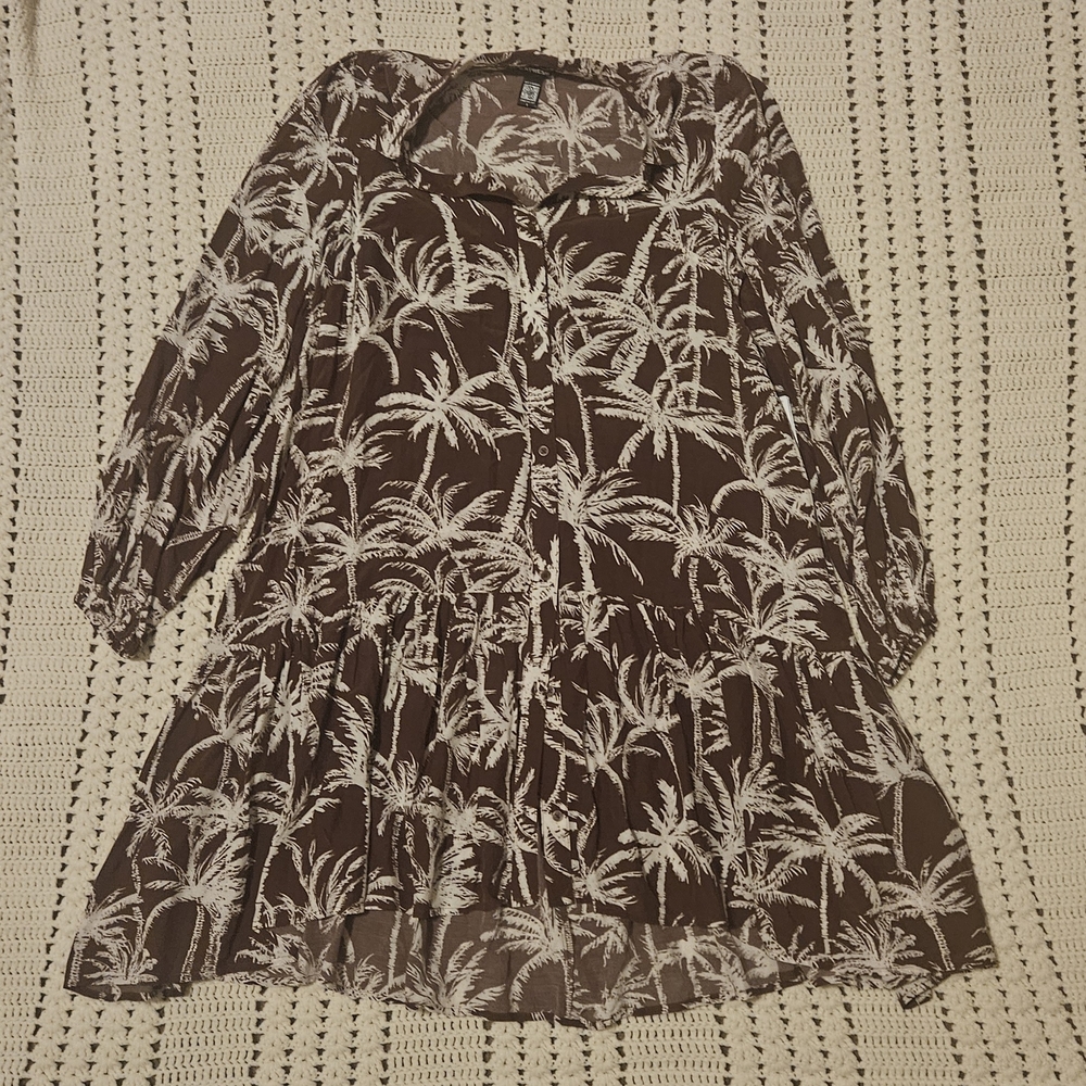 NWT - Express Brown and White Tropical Print Dress